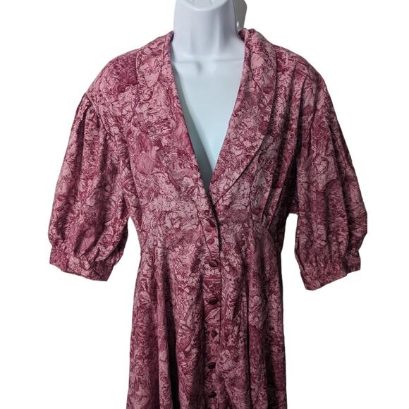 Vintage 80's Vogue Designer Original Midi Dress Pink Button Front Prairie Puff - Picture 3 of 11